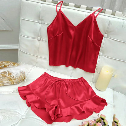 Pyjama set with satin top and shorts