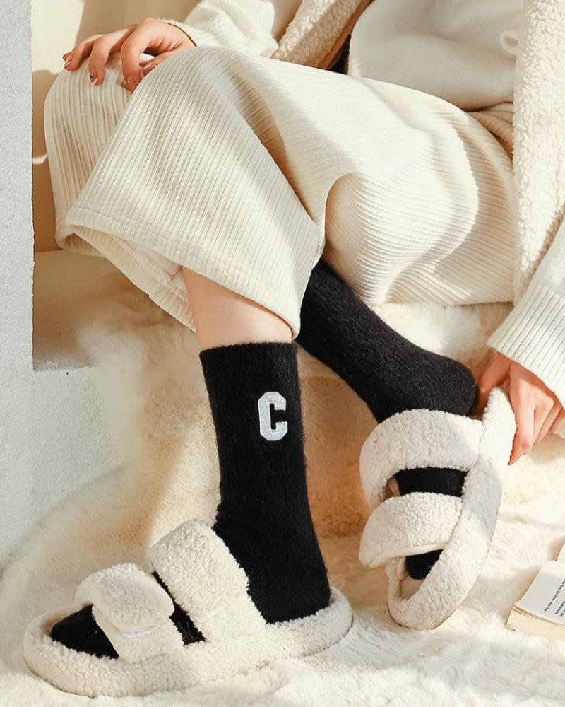 Long warm socks with embroidery