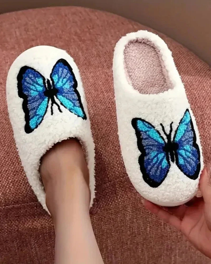 Fluffy Slippers with a Butterfly