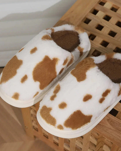 Fluffy Cow Print Slippers