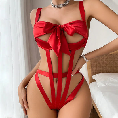 Body with a deep neckline and a bow on the bust.