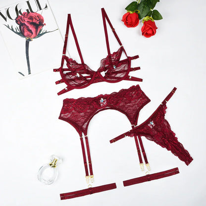 Sensual lingerie set with cut-outs and decorative stones