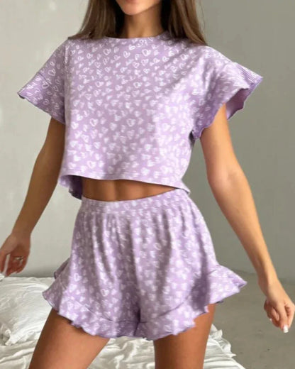 Short pyjamas with decorative frills