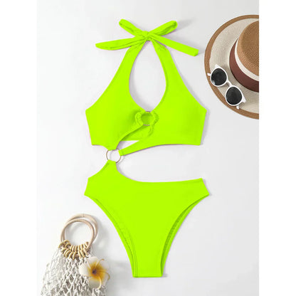 Monokini with decorative gold rings