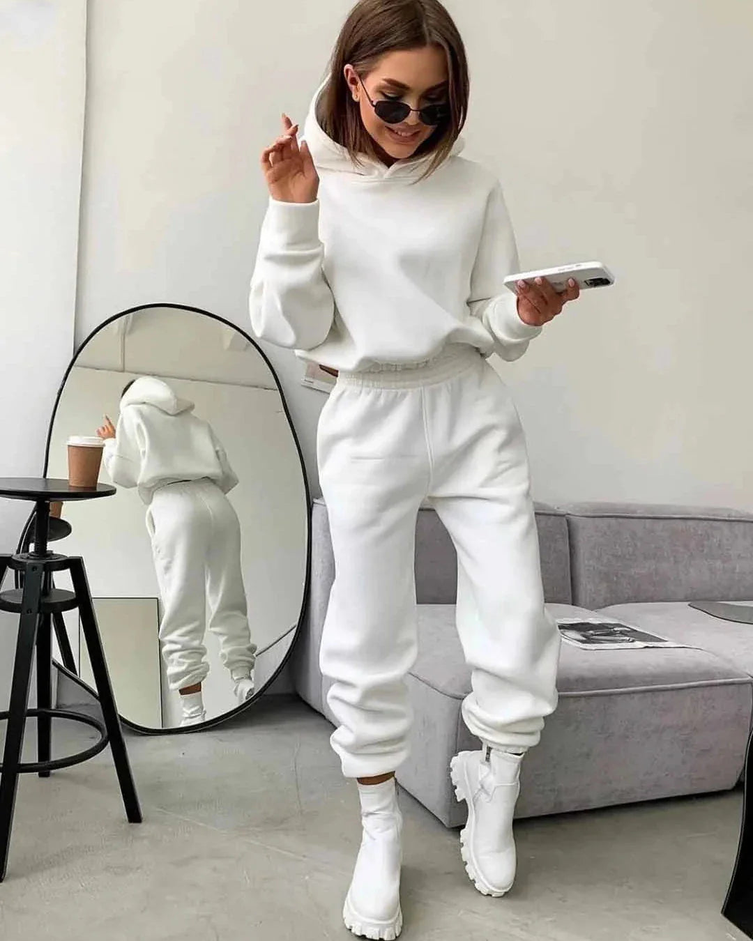 Comfortable Plain Hoodie Tracksuit Set