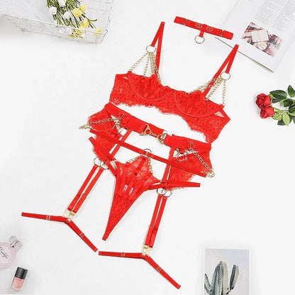 Lace lingerie set with gold details