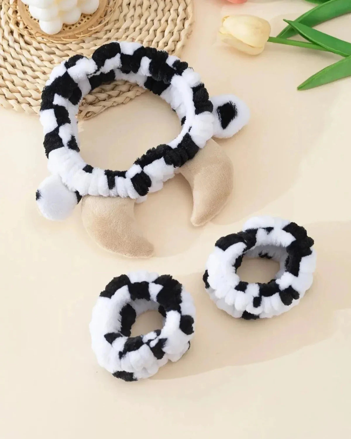 Fluffy cow print headband