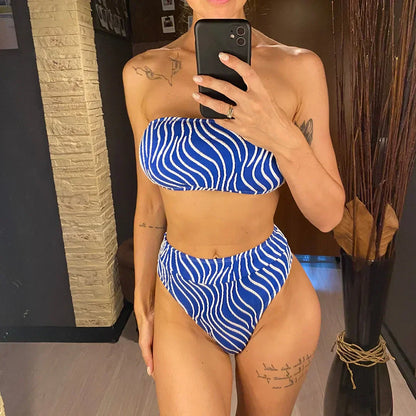 Two-piece swimsuit with a strapless top