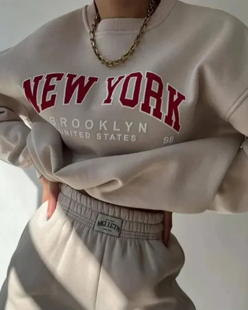 Oversized Loose Sweatshirt with New York Print