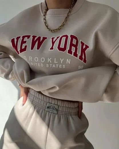 Oversized Loose Sweatshirt with New York Print