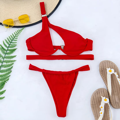 Asymmetrical Bikini with Shoulder Buckle