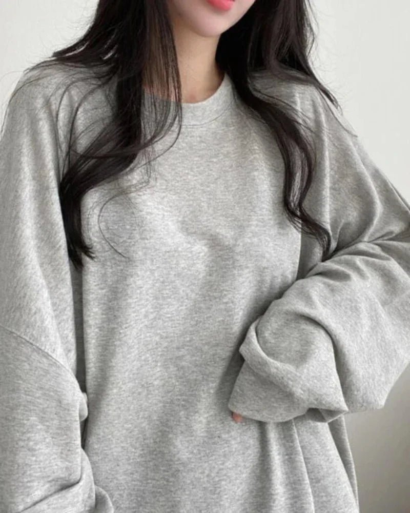 Loose Plain Oversized Sweatshirt