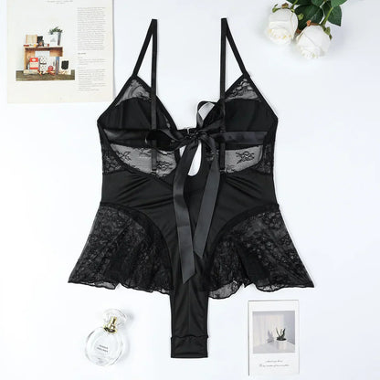 Body with a deep V-neckline adorned with rhinestones.