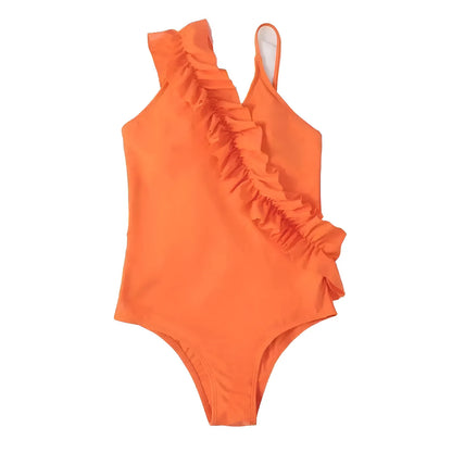 One-Piece Swimsuit with Ruffles and Ties