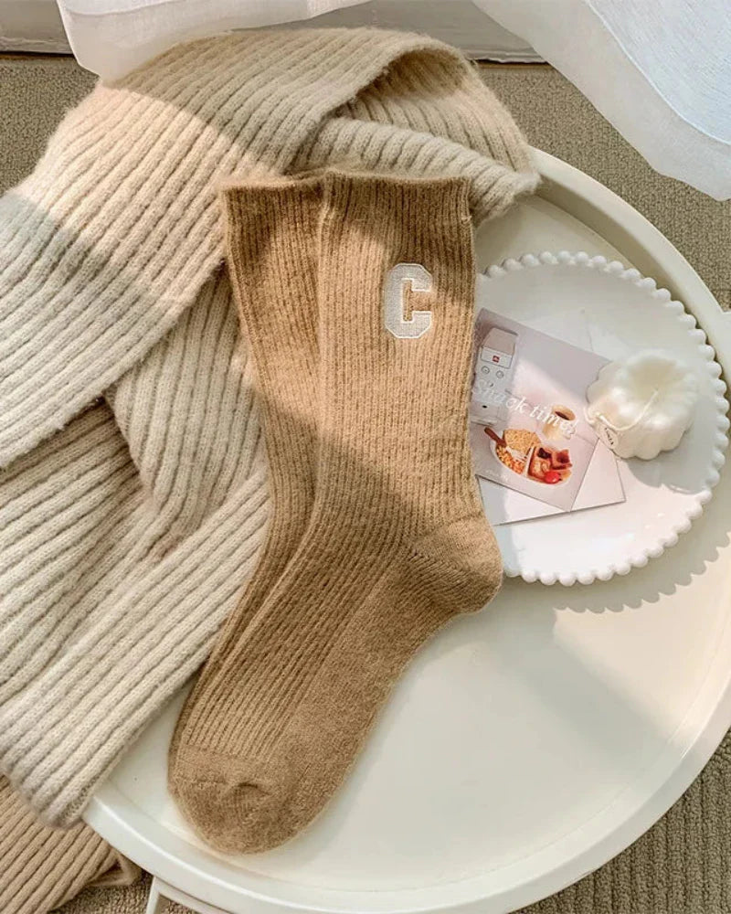 Long warm socks with embroidery