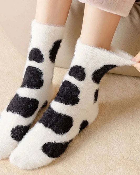 Long patterned fluffy patchwork socks