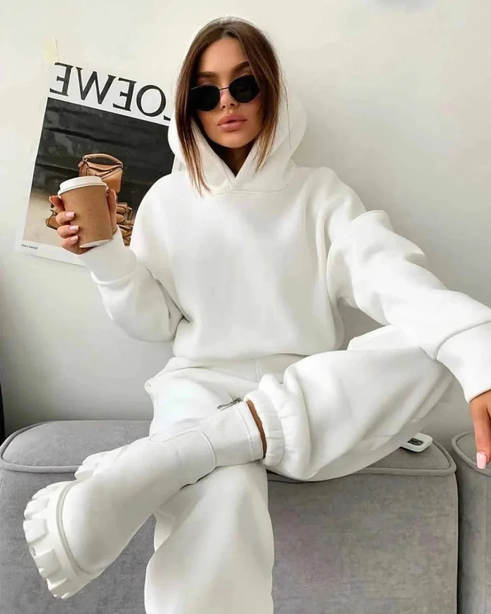 Comfortable Plain Hoodie Tracksuit Set