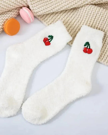 Long fluffy socks with embroidery