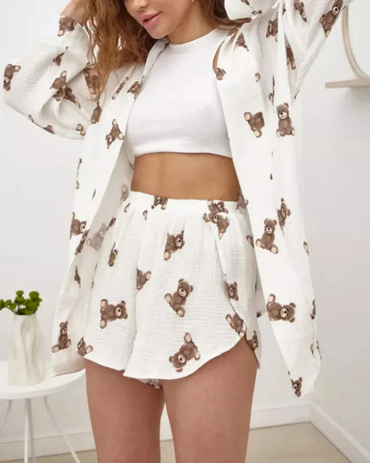 Short loungewear set with bears