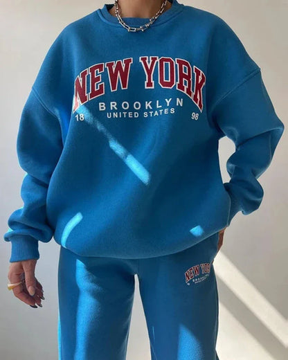 Oversized Loose Sweatshirt with New York Print