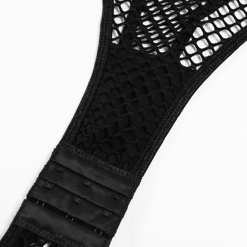 Fishnet bodysuit with an open back