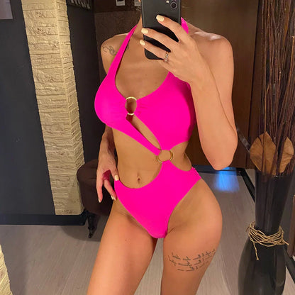 Monokini with decorative gold rings