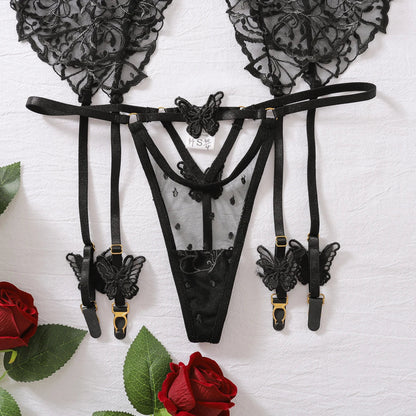 Lingerie set with sheer lace material