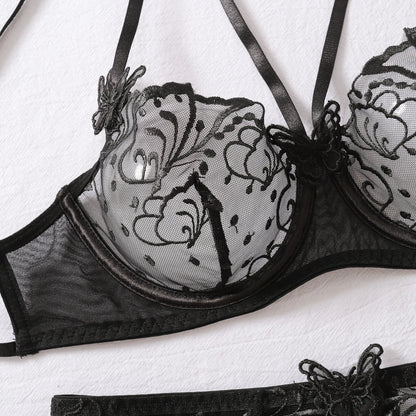 Lingerie set with sheer lace material