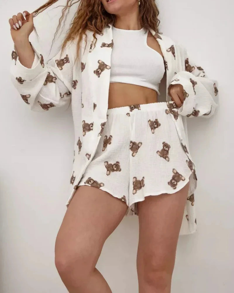 Short loungewear set with bears