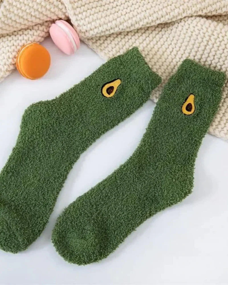 Long fluffy socks with embroidery