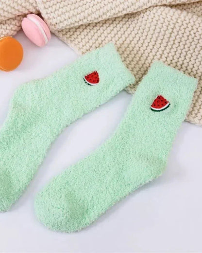 Long fluffy socks with embroidery