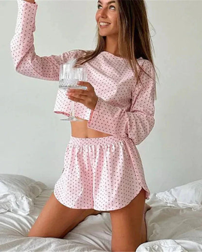 Short heart-patterned pyjamas with long sleeves