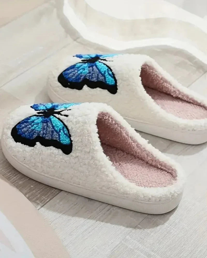 Fluffy Slippers with a Butterfly