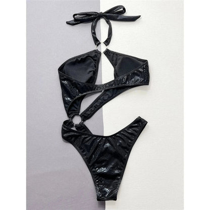 Asymmetrical one-piece swimsuit with deep cut-outs