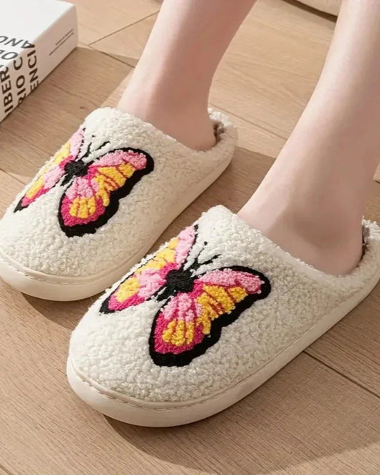 Fluffy Slippers with a Butterfly