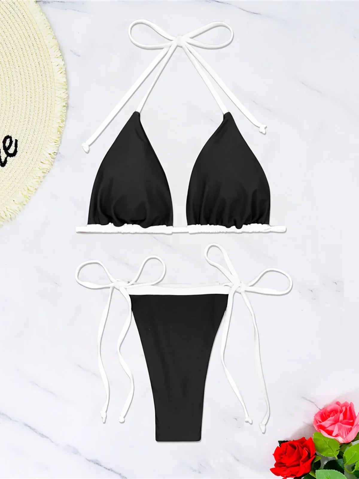 Two-piece swimsuit with adjustable ties