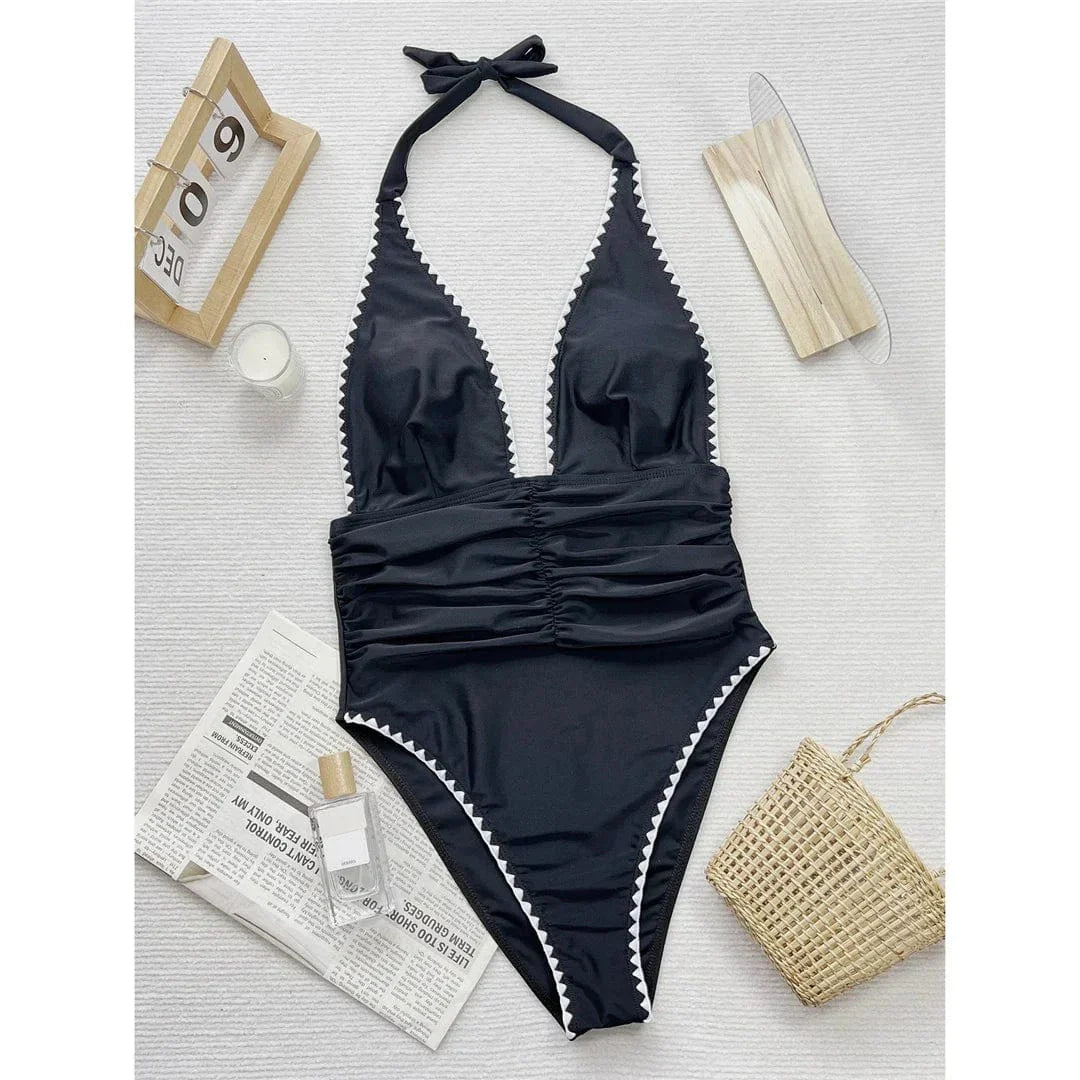One-piece swimsuit with an open back