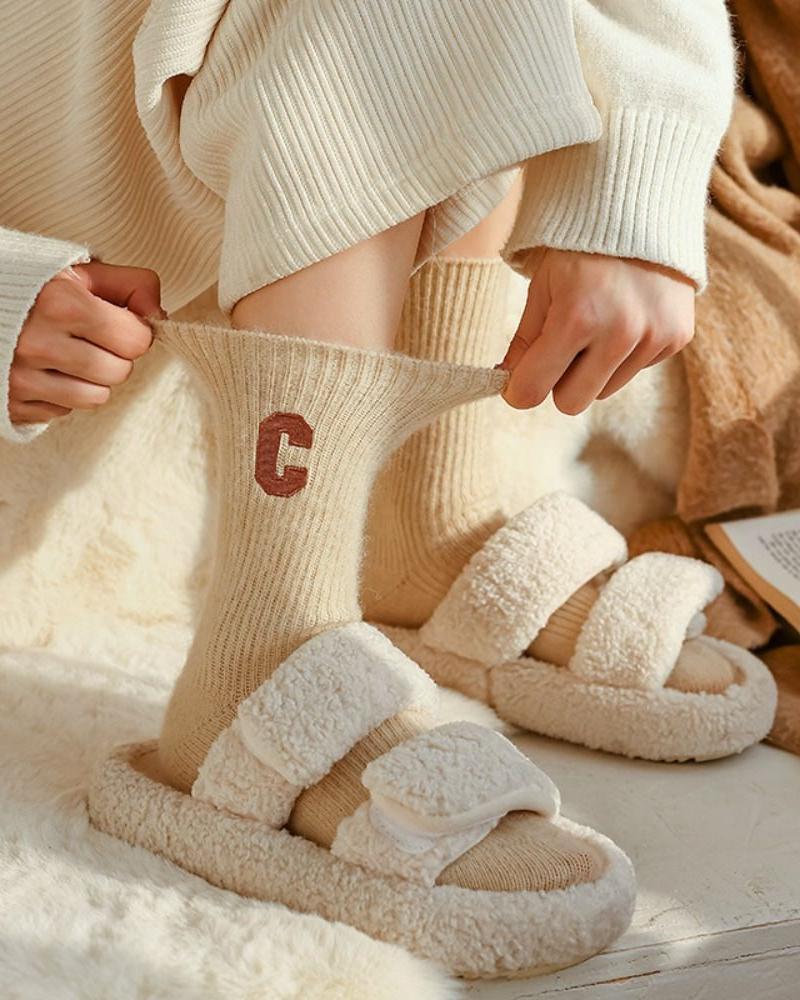 Long warm socks with embroidery