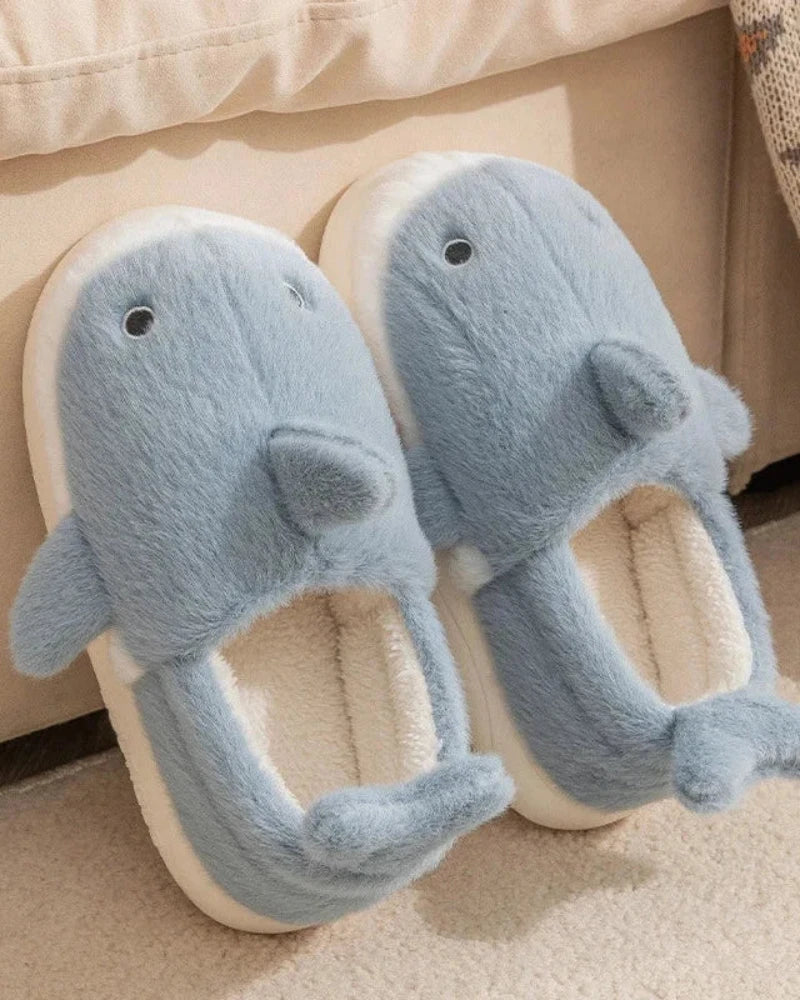 Warm fluffy shark slippers