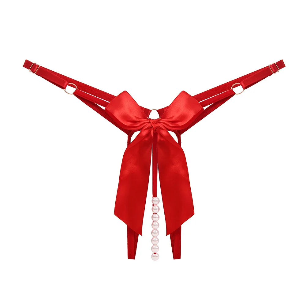 String briefs with decorative pearls in the gusset.