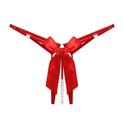 String briefs with decorative pearls in the gusset.