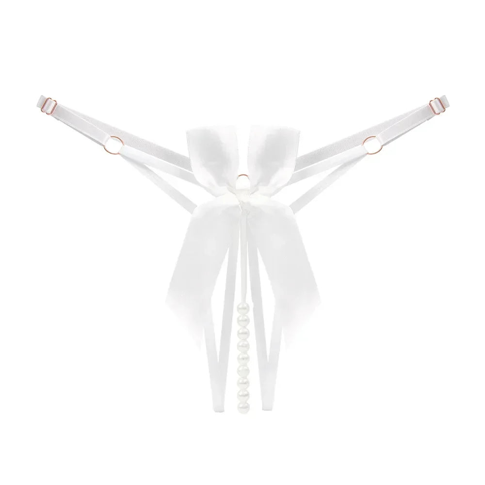 String briefs with decorative pearls in the gusset.