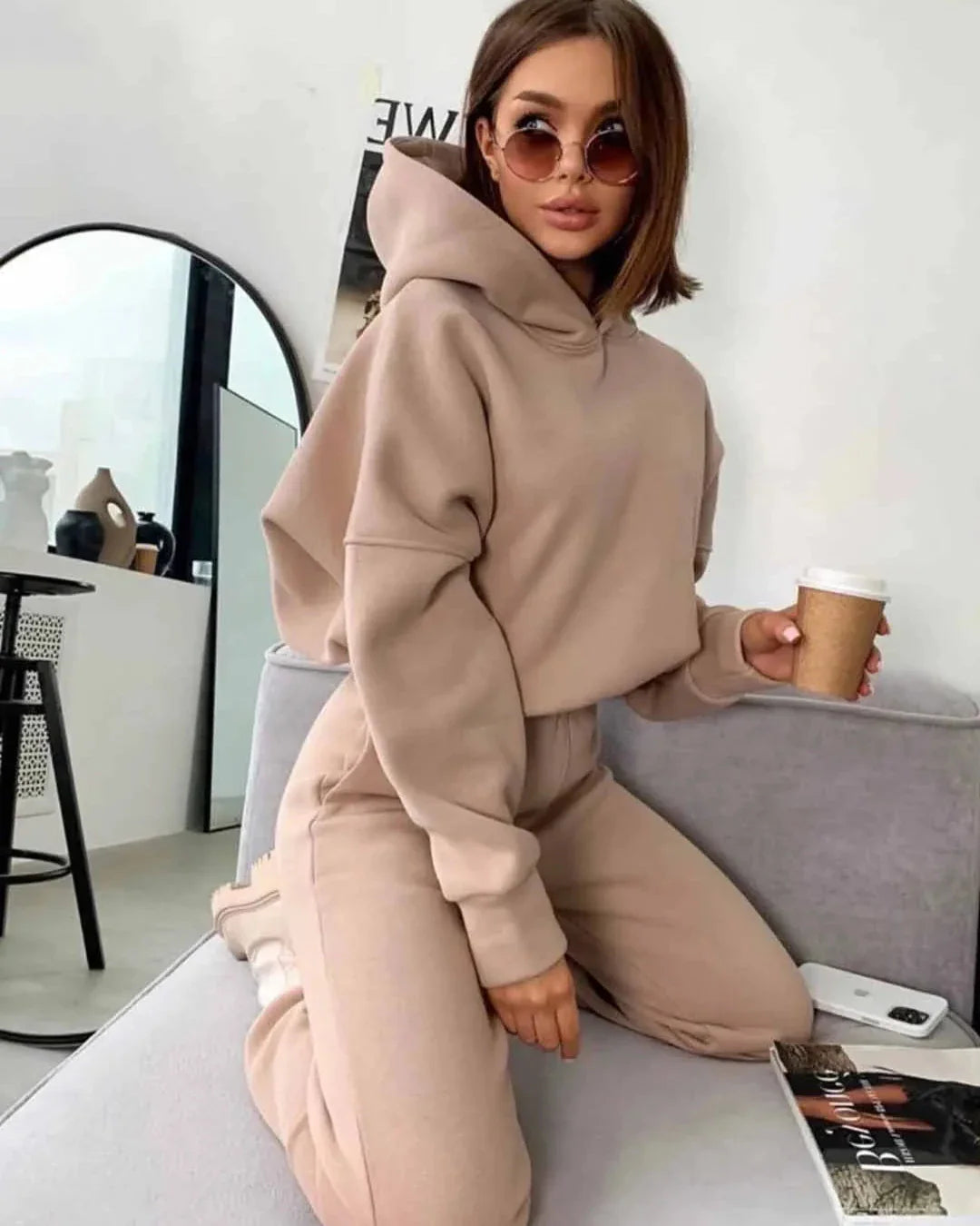 Comfortable Plain Hoodie Tracksuit Set