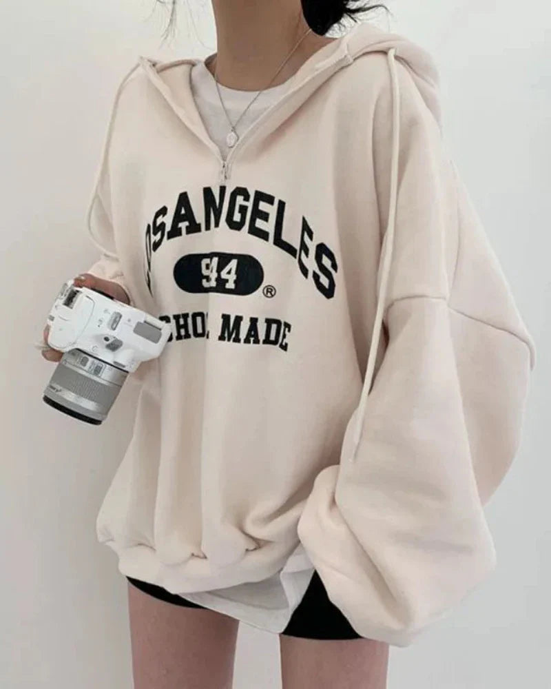 Oversized Loose Sweatshirt with Los Angeles Print