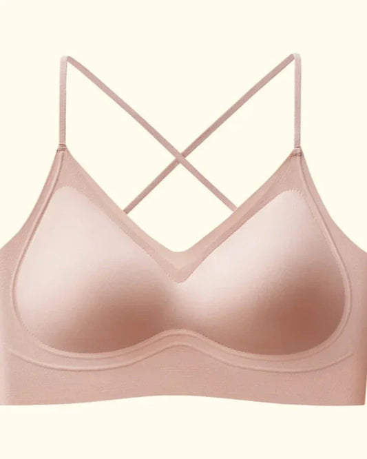 Soft bra with thin straps and a low cut.