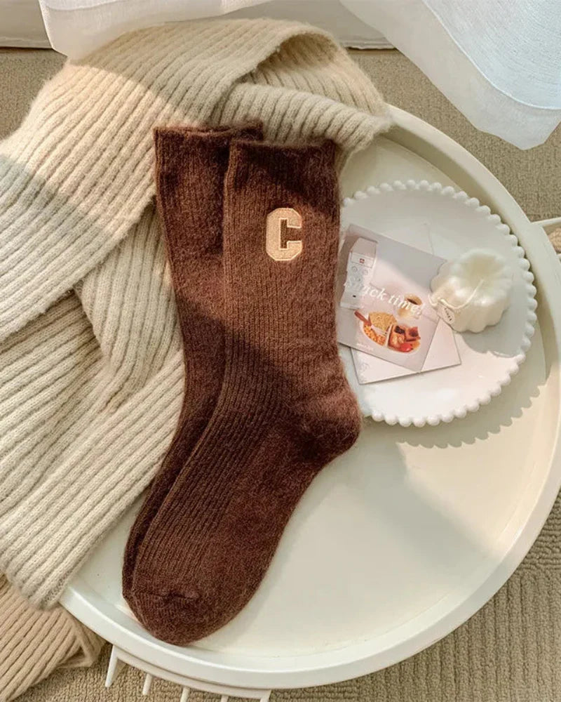 Long warm socks with embroidery