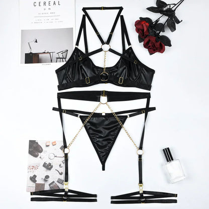 Leather lingerie set with adjustable elements