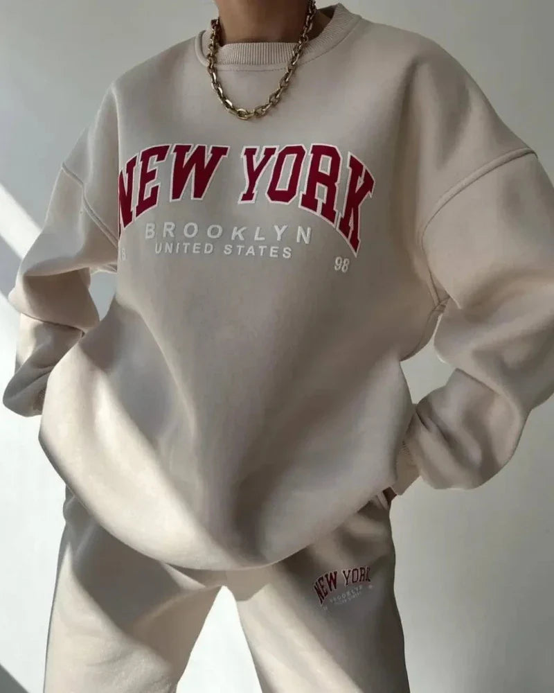 Oversized Loose Sweatshirt with New York Print