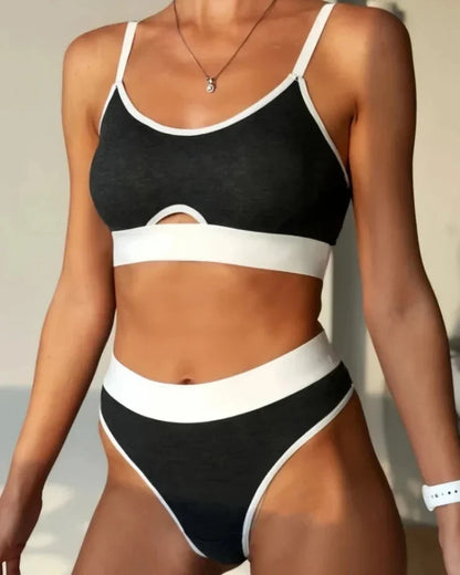 Comfortable striped lingerie set with contrasting seams