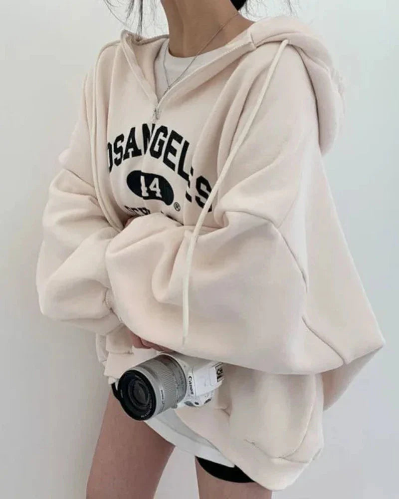 Oversized Loose Sweatshirt with Los Angeles Print